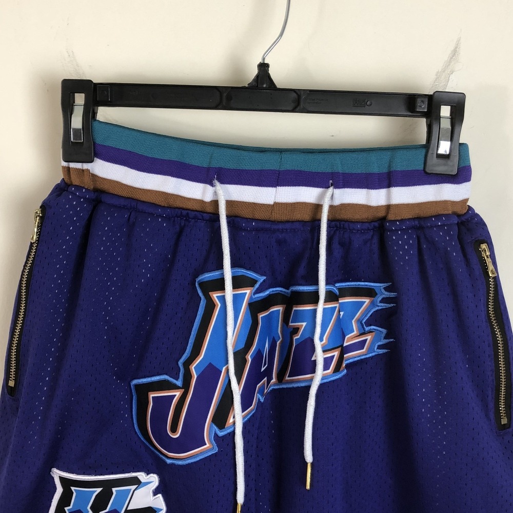 Utah Jazz Just Don 1996-97 Embroidered Print Basketball Shorts Sz S Purple NBA - Picture 4 of 15